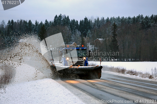 Image of Scania Snowplow Truck Removes Snow off Road