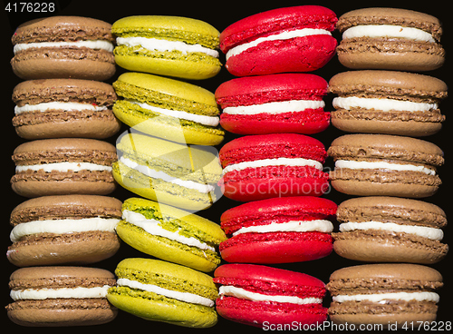 Image of Colorful macaroons in a box ,top view