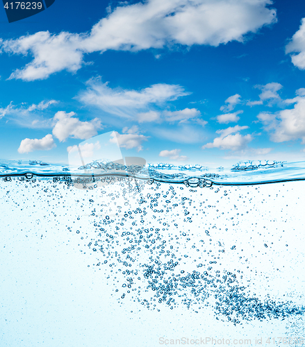 Image of Close up water on a background of blue sky