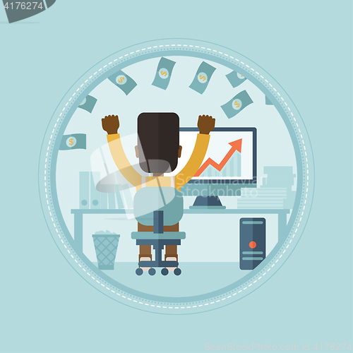 Image of Successful businessman under money rain.