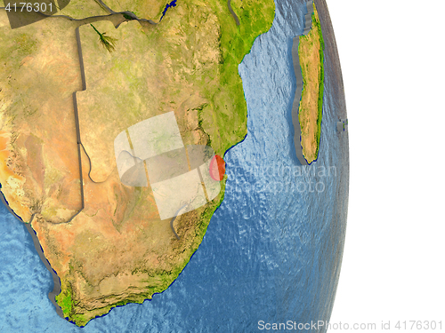Image of Swaziland in red on Earth
