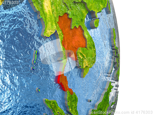 Image of Thailand in red on Earth