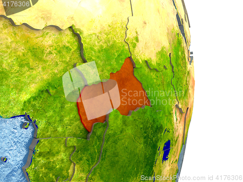 Image of Central Africa in red on Earth