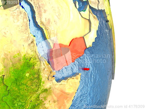 Image of Yemen in red on Earth
