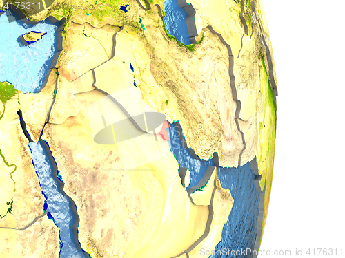 Image of Kuwait in red on Earth