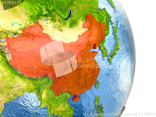 Image of China in red on Earth