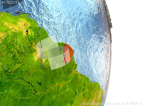 Image of French Guiana in red on Earth