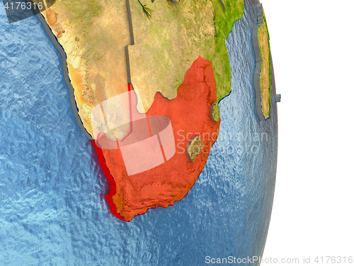 Image of South Africa in red on Earth