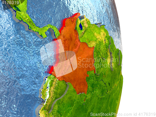 Image of Colombia in red on Earth