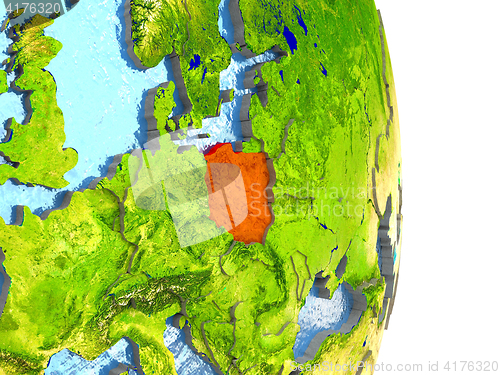 Image of Poland in red on Earth