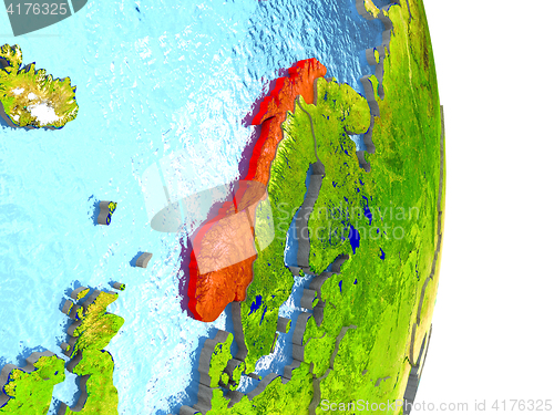 Image of Norway in red on Earth