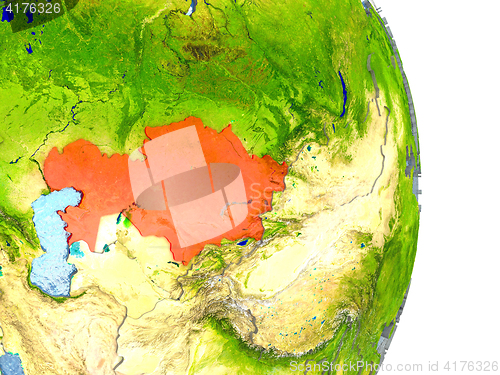 Image of Kazakhstan in red on Earth