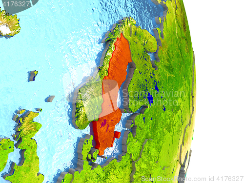 Image of Sweden in red on Earth