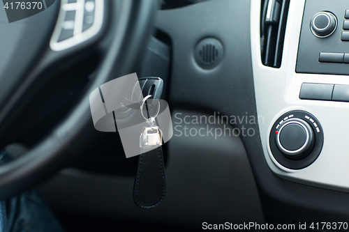 Image of car key in ignition start lock