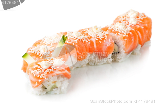 Image of Japanese sushi  made of salmon