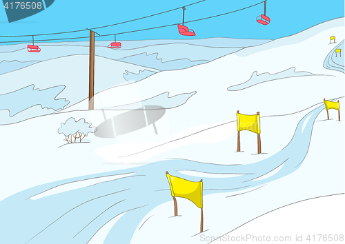 Image of Cartoon background of ski resort.