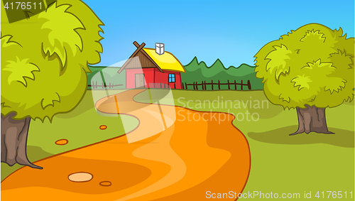 Image of Cartoon background of countryside summer landscape