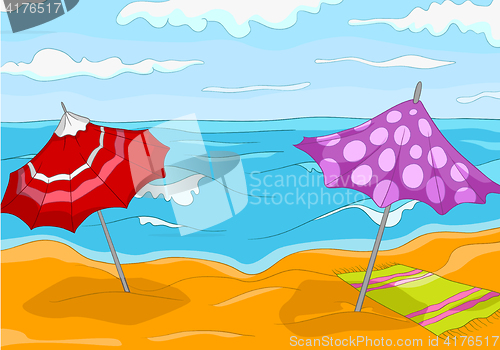 Image of Cartoon background of tropical beach and sea.