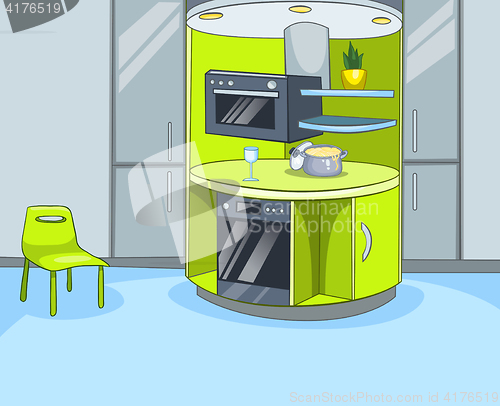 Image of Cartoon background of kitchen interior.