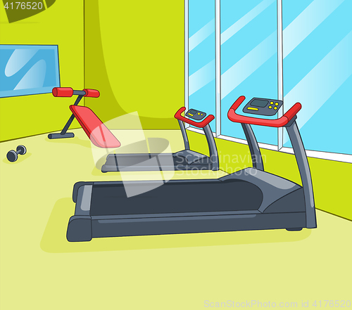 Image of Cartoon background of gym room.