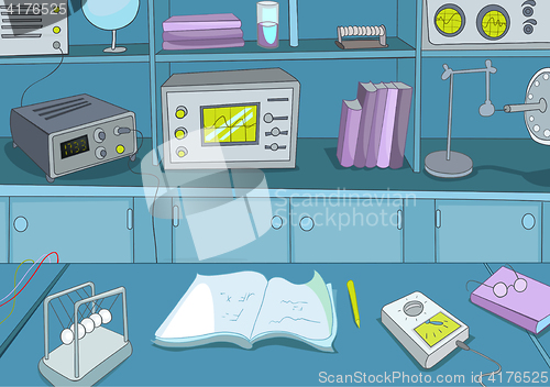 Image of Cartoon background of physics laboratory.