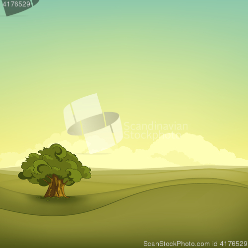 Image of Cartoon background of summer field landscape.