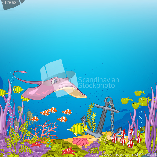 Image of Cartoon background of underwater life.