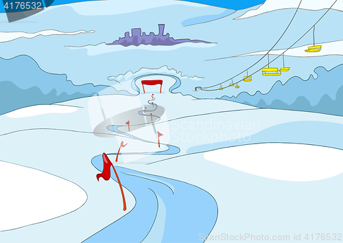 Image of Cartoon background of ski resort.