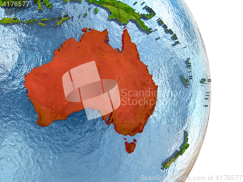 Image of Australia in red on Earth