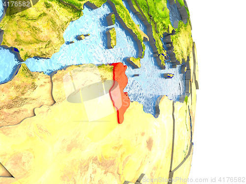 Image of Tunisia in red on Earth