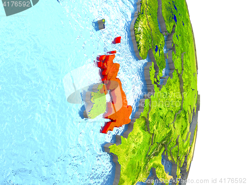 Image of United Kingdom in red on Earth