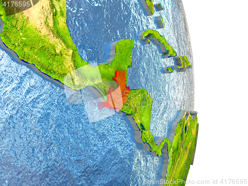Image of Guatemala in red on Earth
