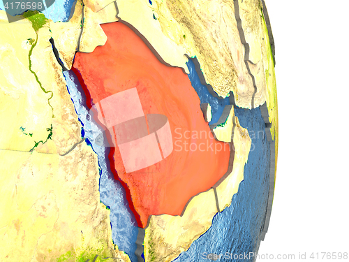 Image of Saudi Arabia in red on Earth