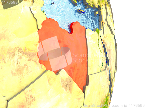 Image of Libya in red on Earth