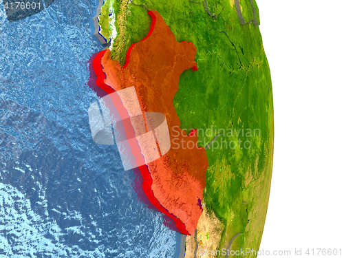 Image of Peru in red on Earth