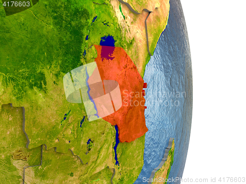 Image of Tanzania in red on Earth