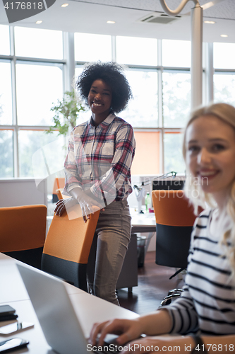 Image of informal business woman working in the office