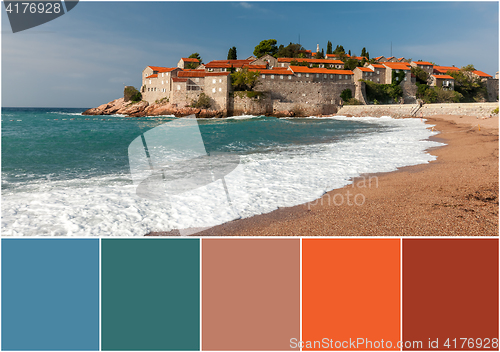 Image of The collage of Sveti Stefan island in Montenegro