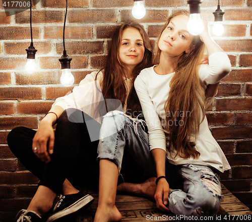 Image of group of many cool modern girls friends in bright clothers together having fun isolated on white background, happy smiling lifestyle people concept