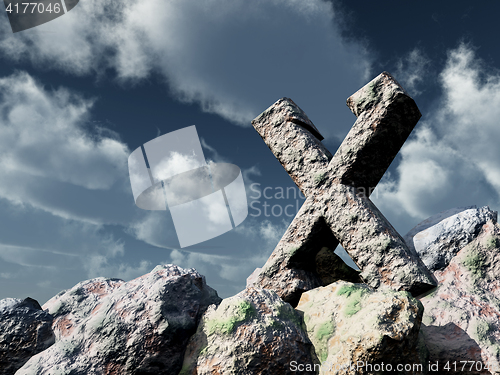 Image of rune rock under cloudy blue sky - 3d illustration