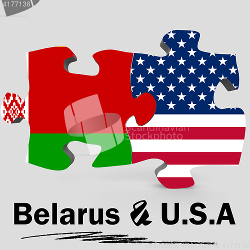 Image of USA and Belarus flags in puzzle 