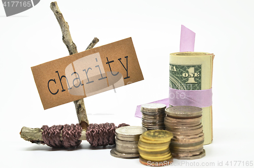 Image of Coins and money with charity label