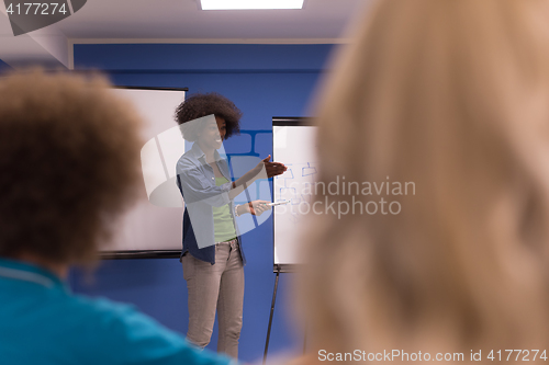 Image of Black woman Speaker Seminar Corporate Business Meeting Concept