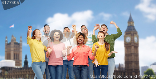 Image of international group of happy smiling people