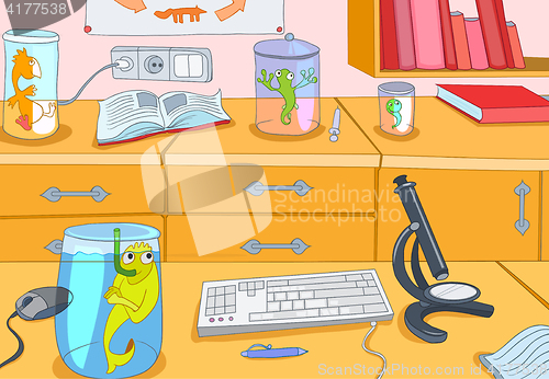 Image of Cartoon background of chemical laboratory.