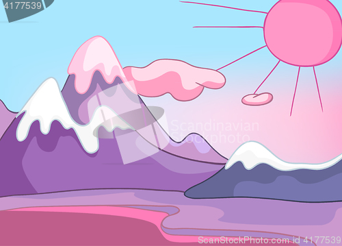 Image of Cartoon background of snowy mountains.