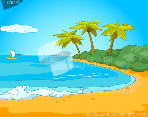 Image of Cartoon background of tropical beach and sea.