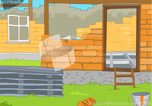 Image of Cartoon background of rural house construction.