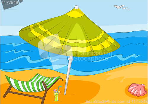 Image of Cartoon background of tropical beach and sea.