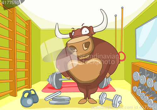 Image of Cartoon background of gym room with bull.